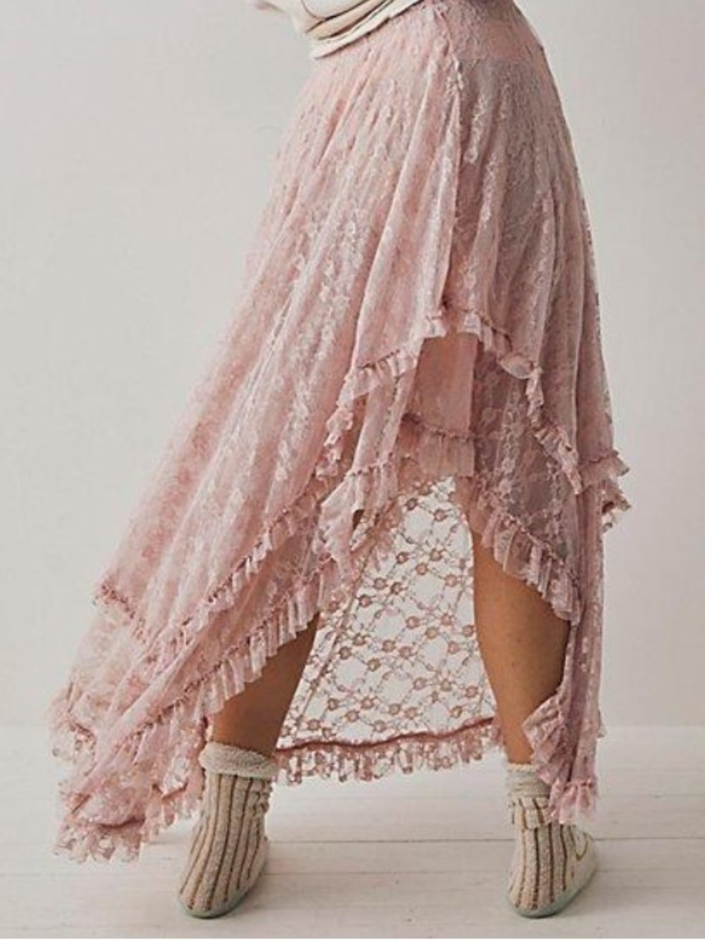 Free People Blush Pink Lace Layered Skirt